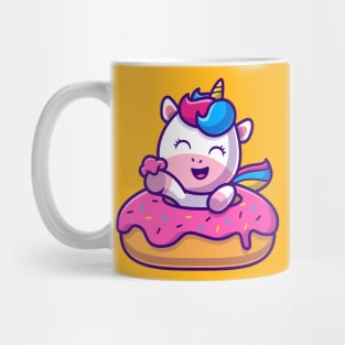 Cute Unicorn Eating Doughnut Cartoon Mug